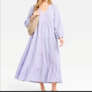 Universal Thread Lavender Striped Peasant Maxi Dress